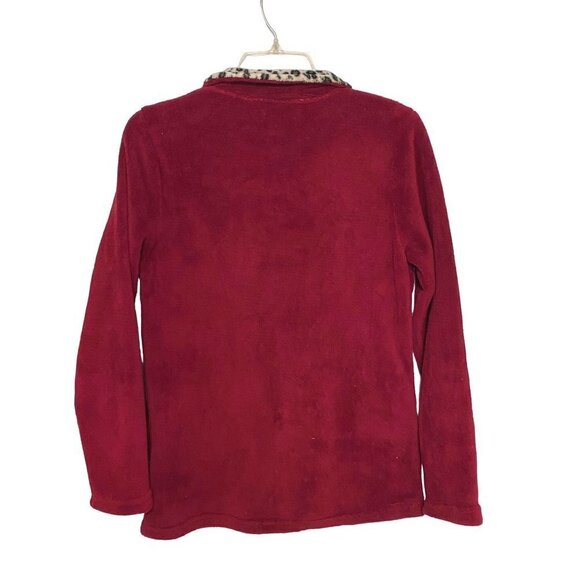 Stan Herman Fleece Zip Up Jacket Burgundy with Animal Print Collar Women's Small - Picture 3 of 8
